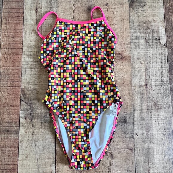 TYR Check Pink One Piece Swimsuit Multicolor Durafast Size 30/XS - Picture 7 of 8